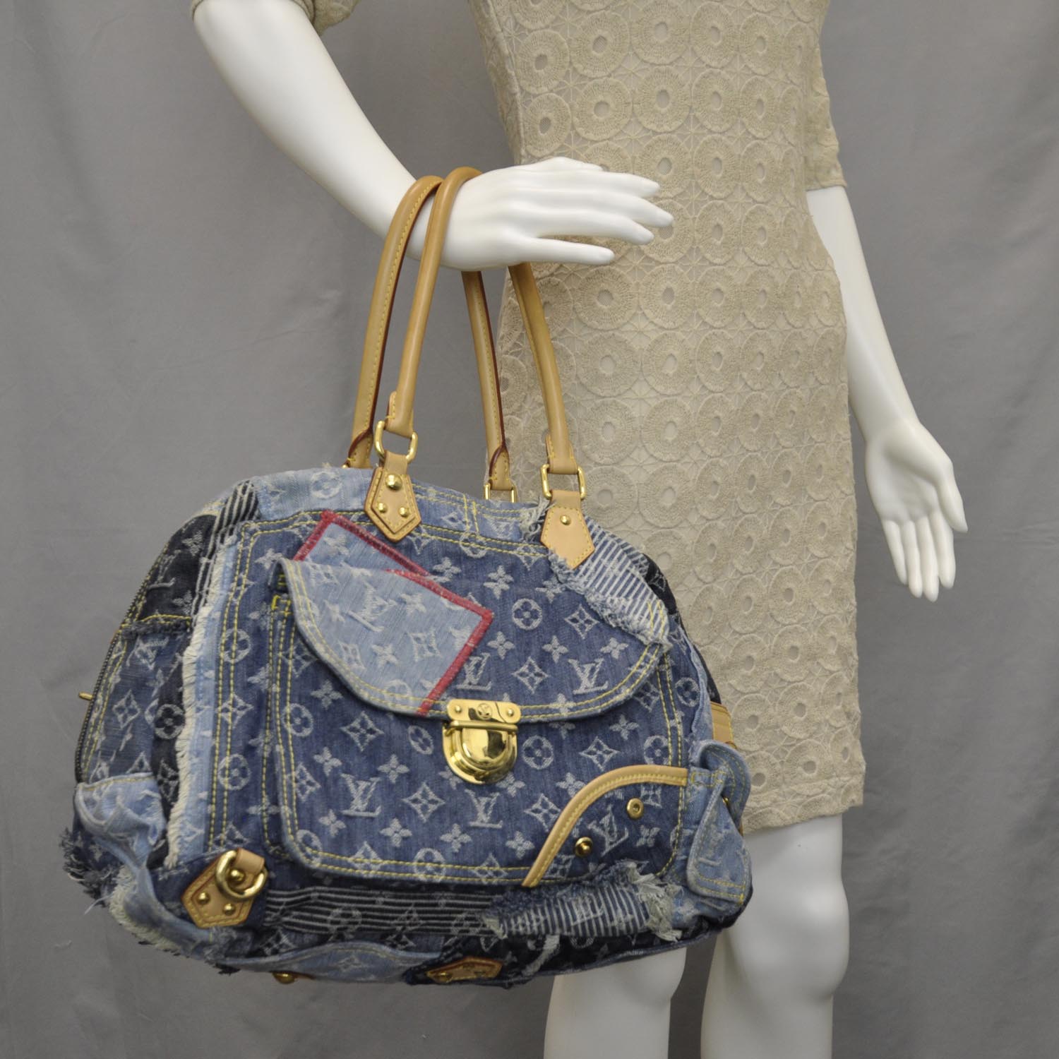 Louis Vuitton Denim Patchwork Bowly Blue 2 of 9