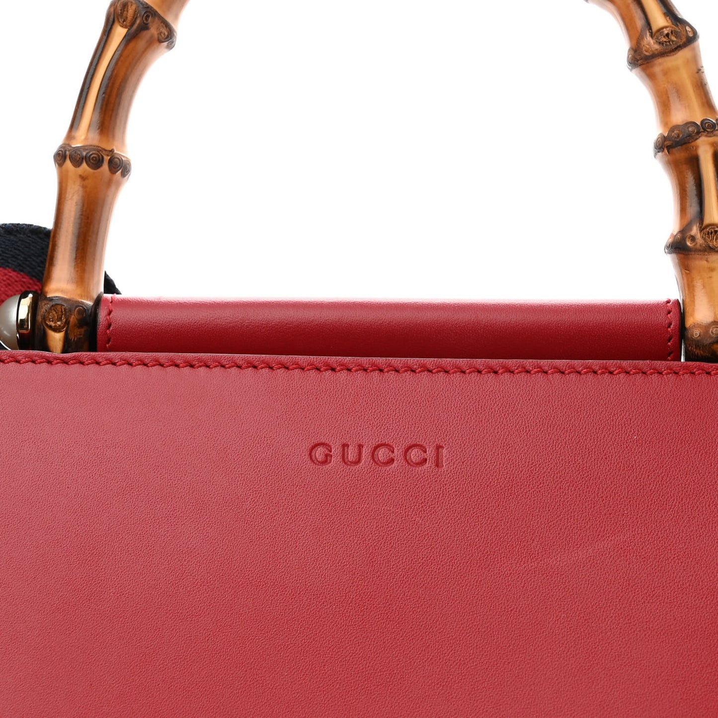 Nappa Bamboo Small Nymphaea Top Handle Bag Hibiscus Red