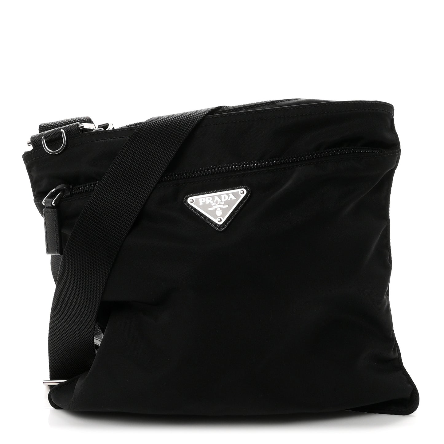 Tessuto Nylon Saffiano Flat Messenger Bag Black