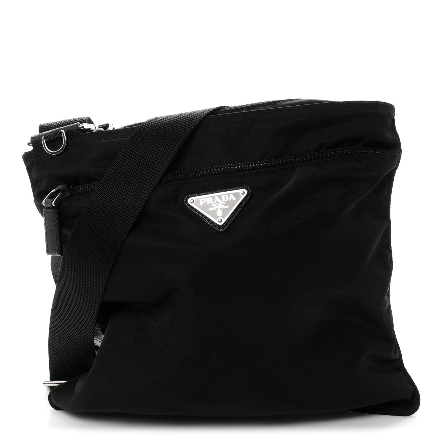 Prada Tessuto Nylon Saffiano Flat Messenger Bag Black 1 of 10