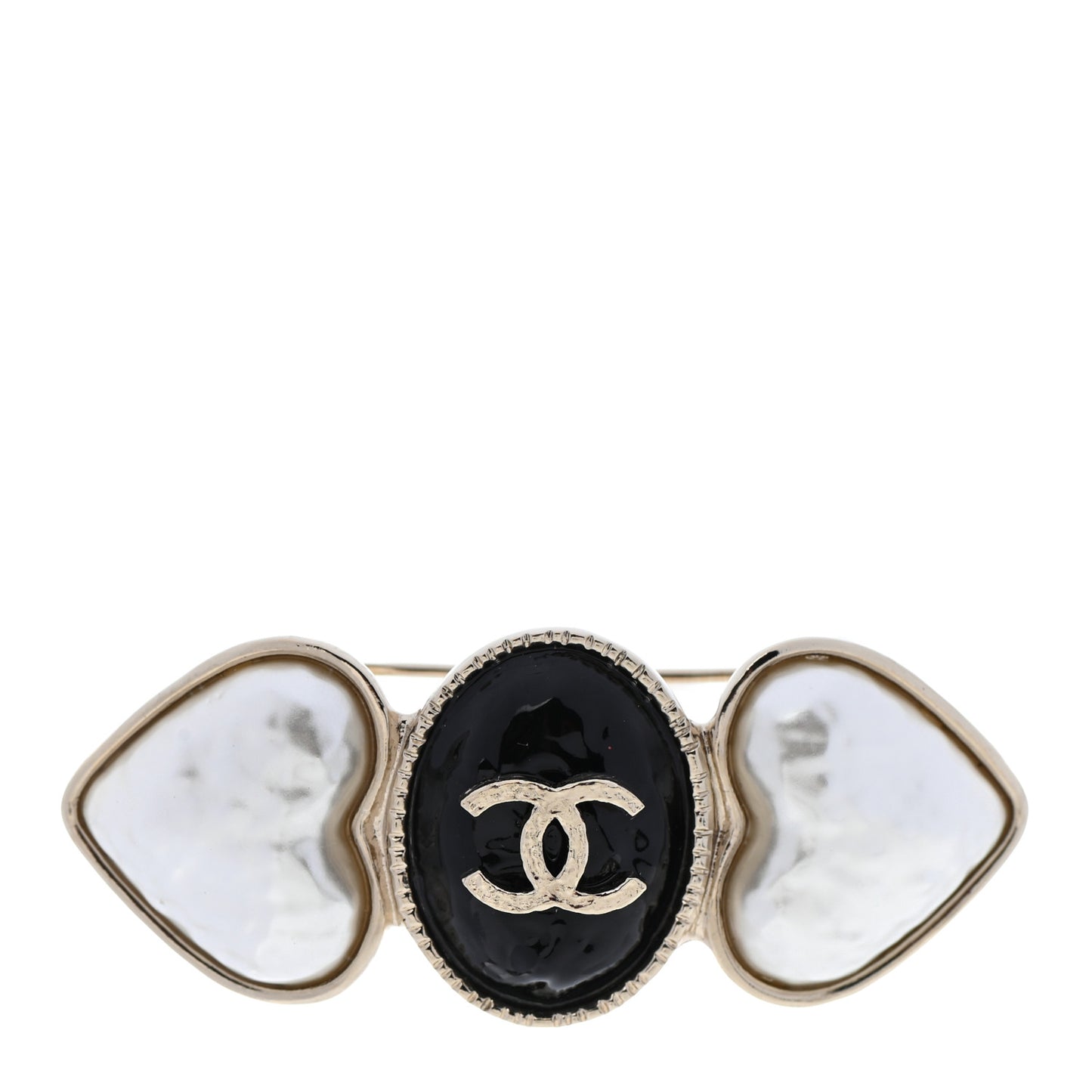 Pearl CC Heart Brooch Pearly White Gold Black