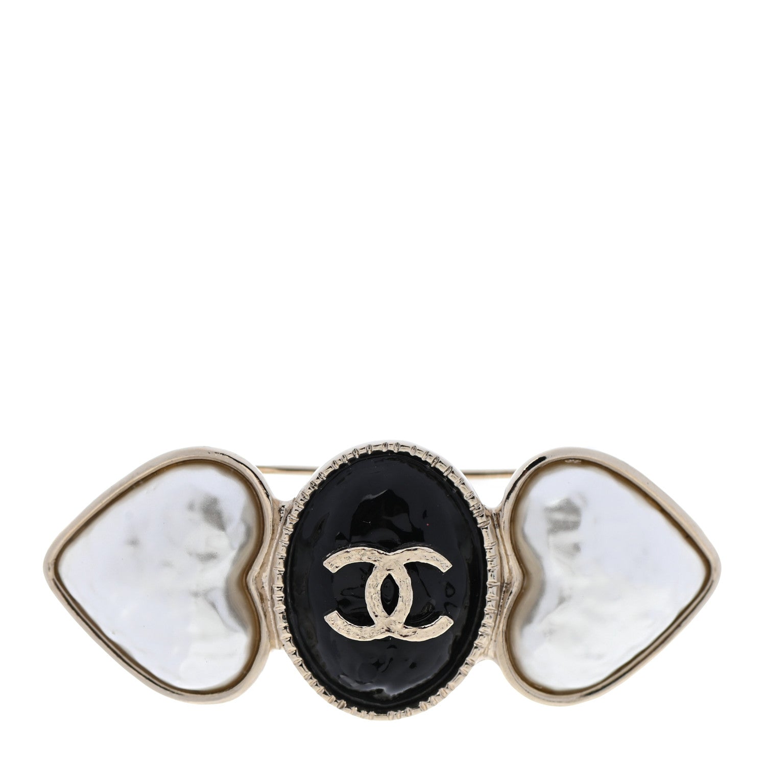 Chanel Pearl CC Heart Brooch Pearly White Gold Black 1 of 4