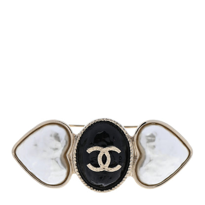 Chanel Pearl CC Heart Brooch Pearly White Gold Black 1 of 4