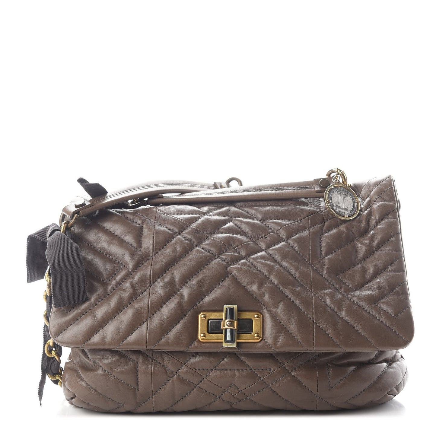 Calfskin Quilted Medium Happy Shoulder Bag Brown Olive