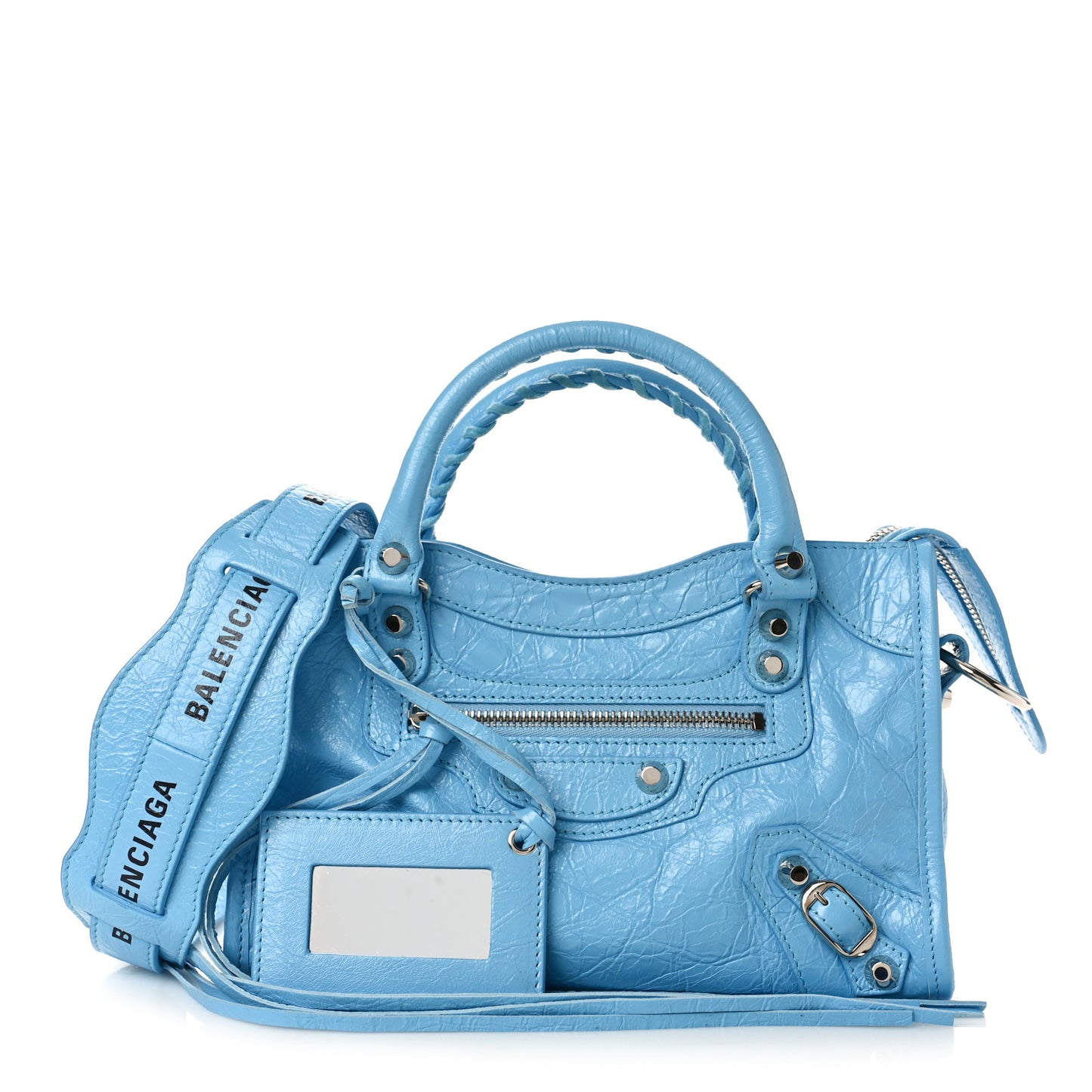 Agneau Classic Silver Hardware Mini City Logo Strap Baby Blue Black