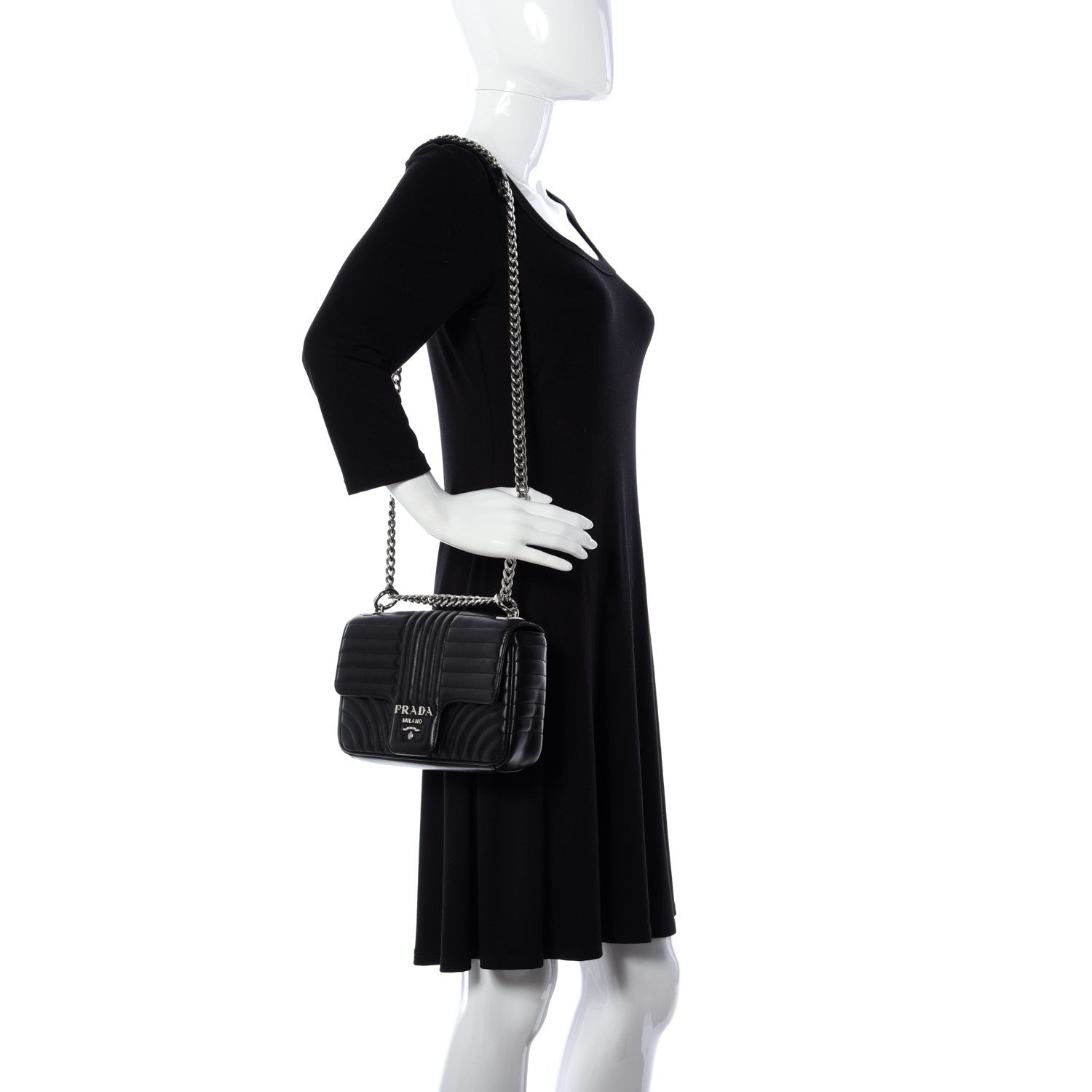 Prada Soft Calfskin Impunture Diagramme Medium Chain Flap Shoulder Bag Black 2 of 9