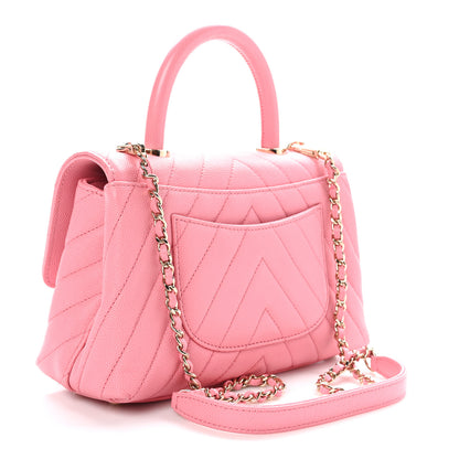Chanel Caviar Chevron Quilted Mini Coco Handle Flap Pink 3 of 11