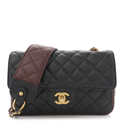 Chanel Calfskin Quilted Small Strap Into Flap Bag Black Burgundy 1 of 10