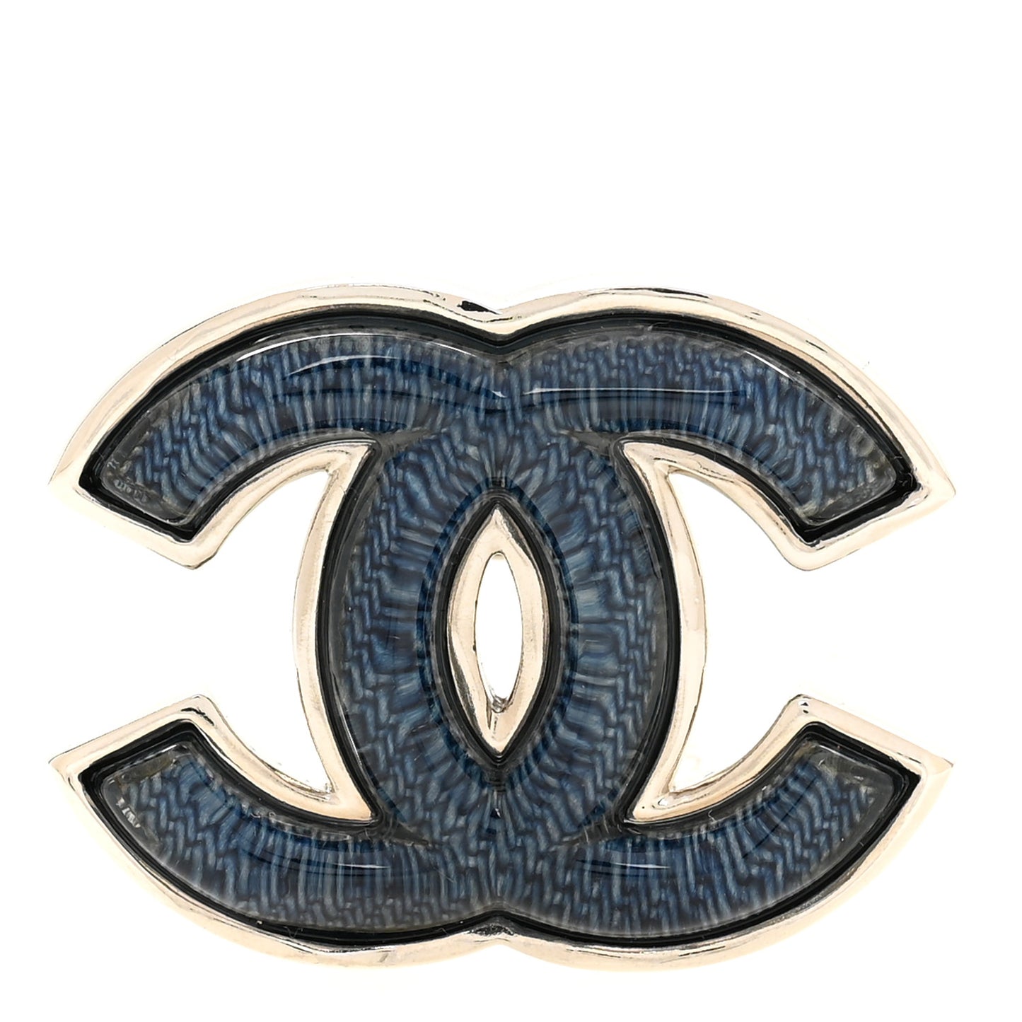Metal Enamel CC Brooch Blue Silver