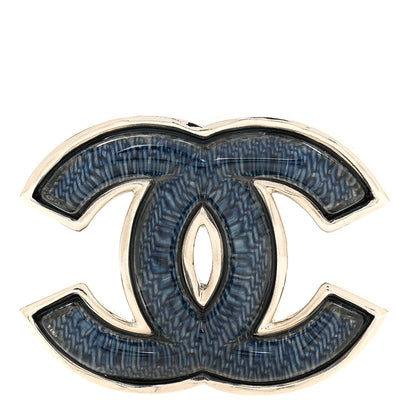 Chanel Metal Enamel CC Brooch Blue Silver 1 of 4