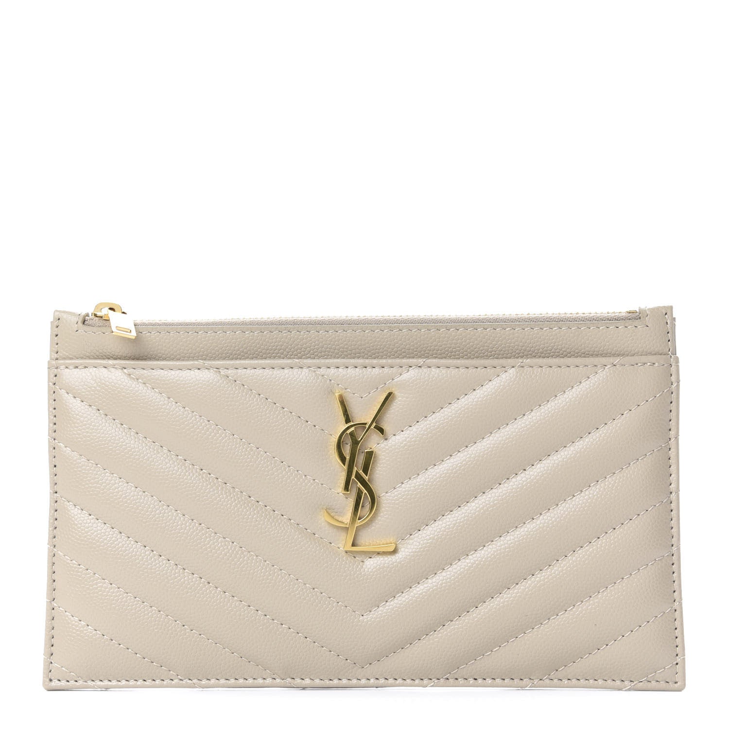 Saint Laurent Grain De Poudre Chevron Monogram Bill Pouch Sea Salt 1 of 8