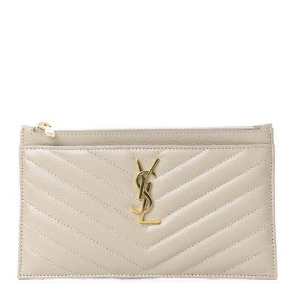Saint Laurent Grain De Poudre Chevron Monogram Bill Pouch Sea Salt 1 of 8