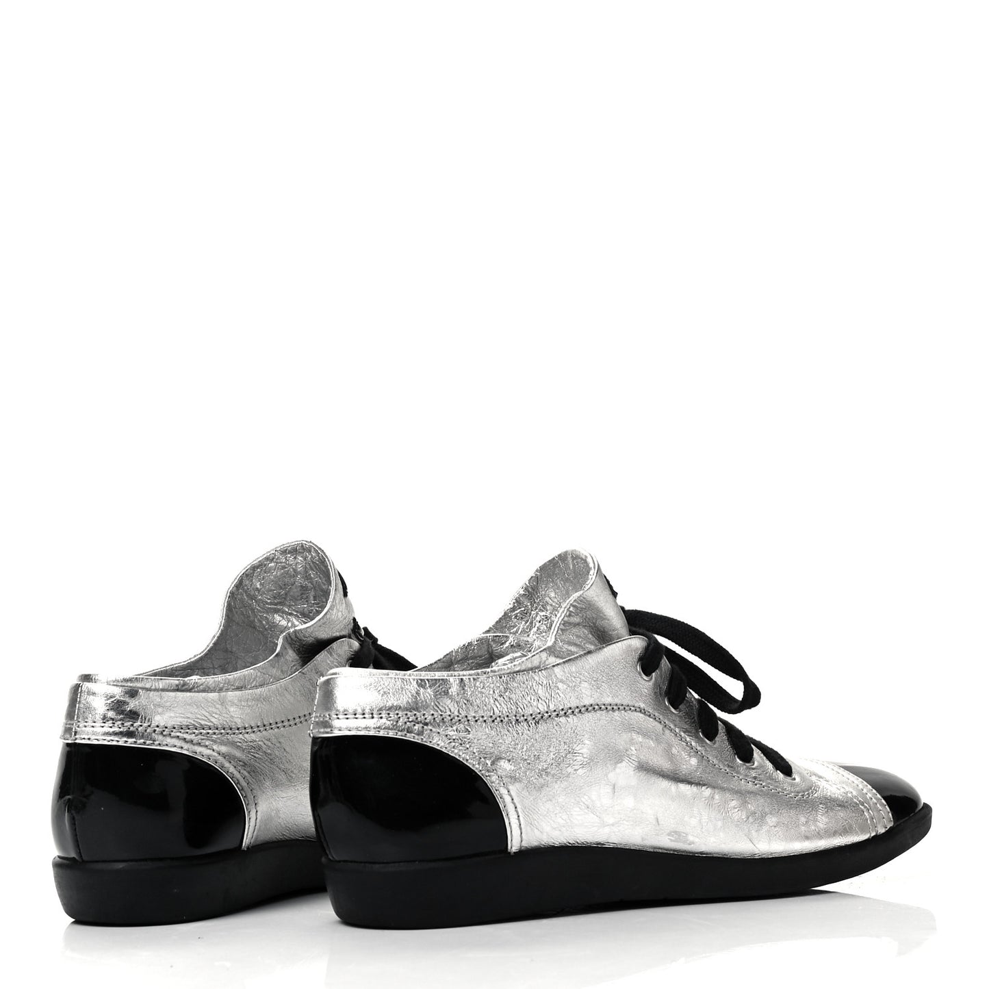 Metallic Lambskin Patent Cap Toe CC Sneakers 39.5 Silver Black