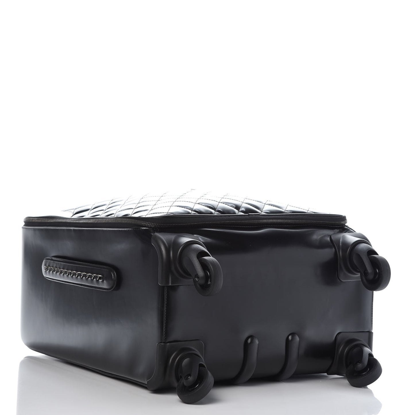 Vinyl Calfskin Quilted Coco Case Trolley Rolling Luggage Black