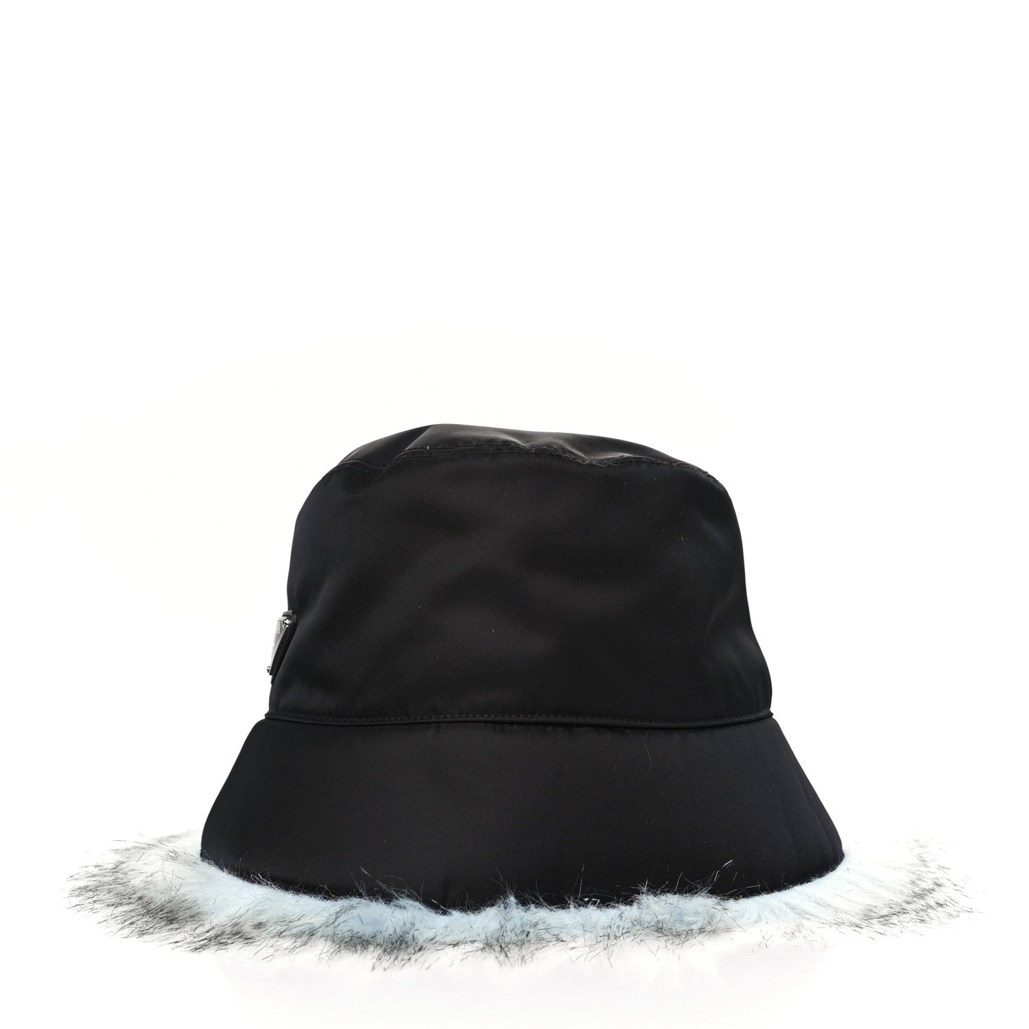 Prada Re-Nylon Faux Fur Metal Triangle Logo Womens Bucket Hat M Black Astro 2 of 6