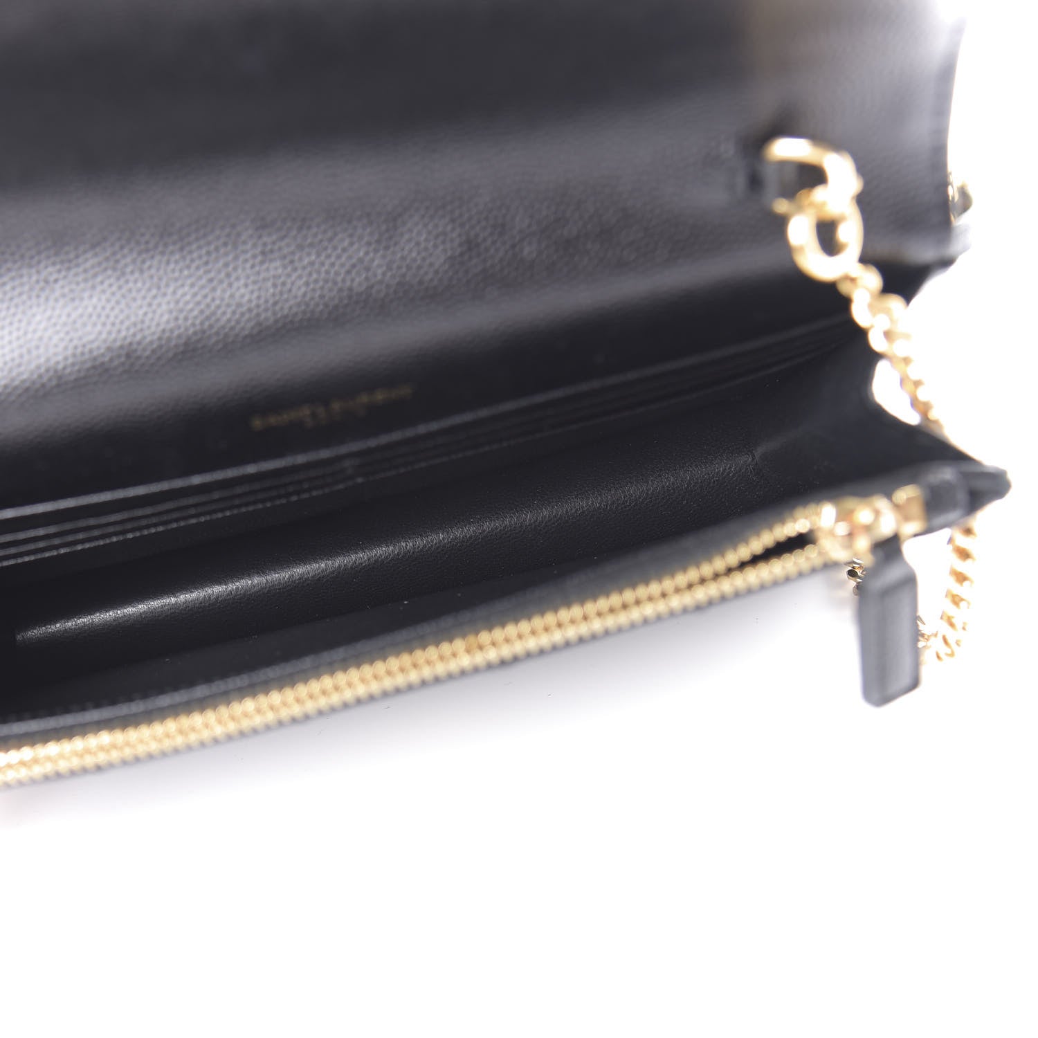 Saint Laurent Grain De Poudre Matelasse Chevron Monogram Envelope Chain Wallet Black 5 of 9