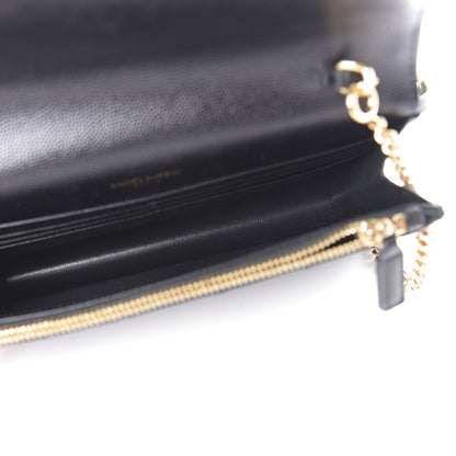 Saint Laurent Grain De Poudre Matelasse Chevron Monogram Envelope Chain Wallet Black 5 of 9