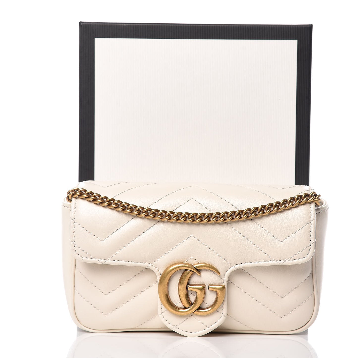 Calfskin Matelasse Super Mini GG Marmont Shoulder Bag White