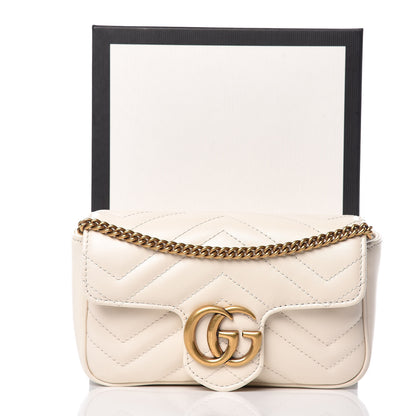 Gucci Calfskin Matelasse Super Mini GG Marmont Shoulder Bag White 10 of 10