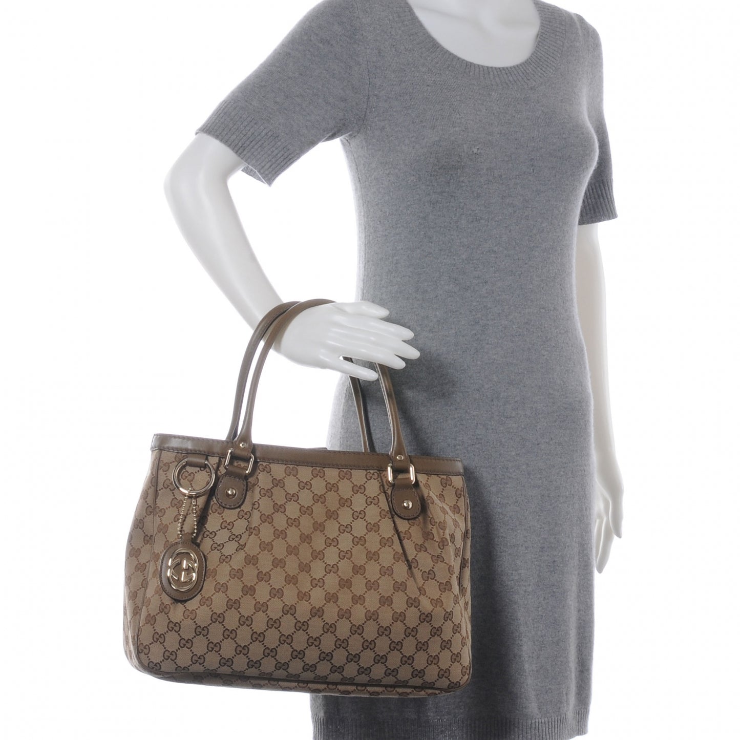 Monogram Medium Sukey Top Handle Tote Beige Brown