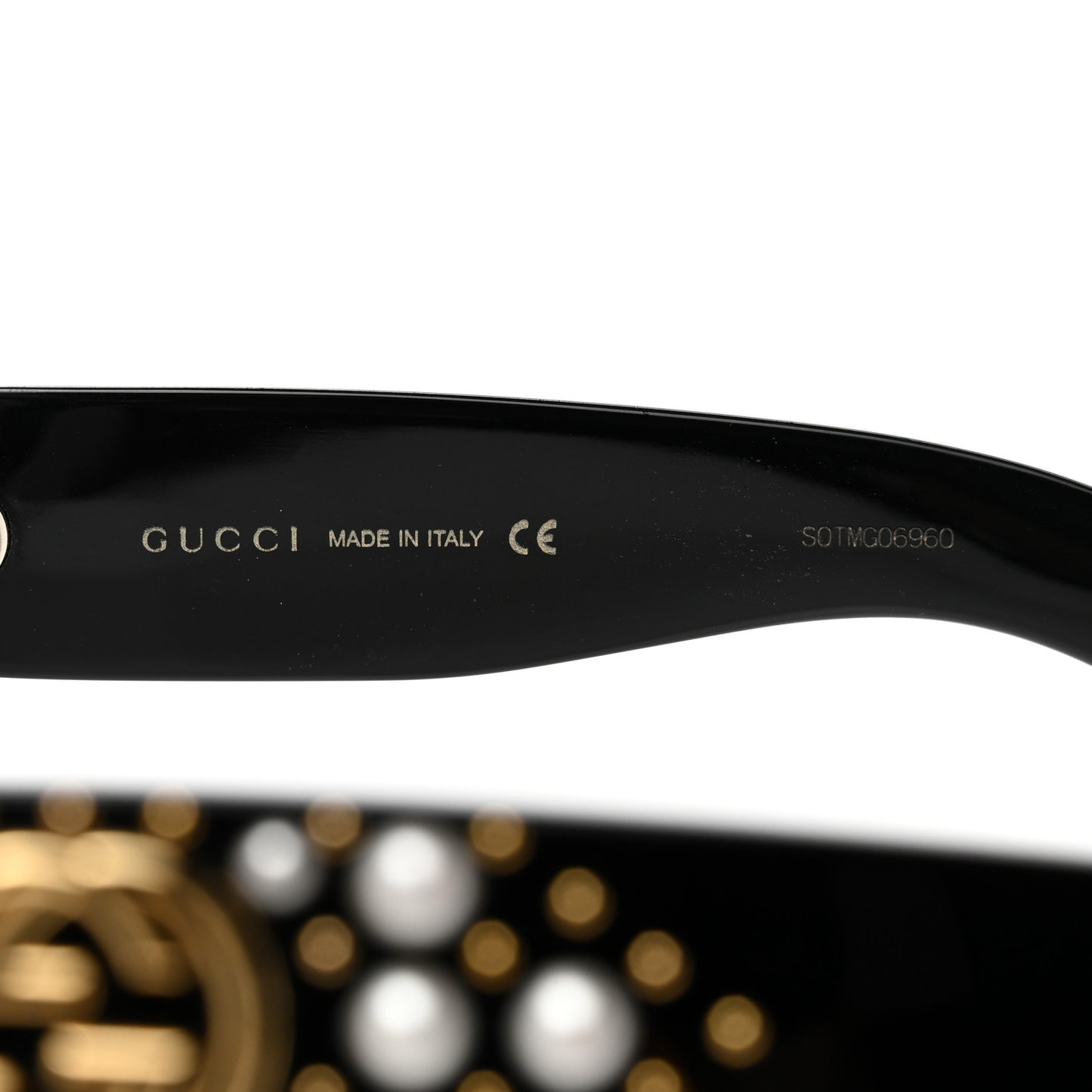 Acetate Pearl Rectangular Frame Sunglasses GG0234S Black