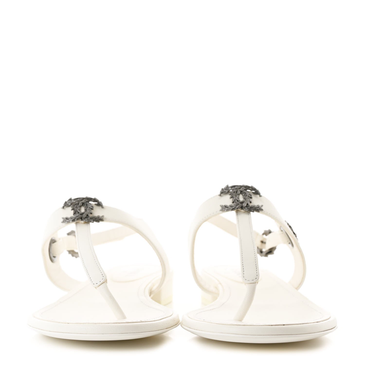 Chanel Lambskin CC Leaf Thong Sandals 37.5 White 2 of 11