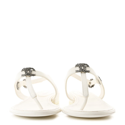 Chanel Lambskin CC Leaf Thong Sandals 37.5 White 2 of 11