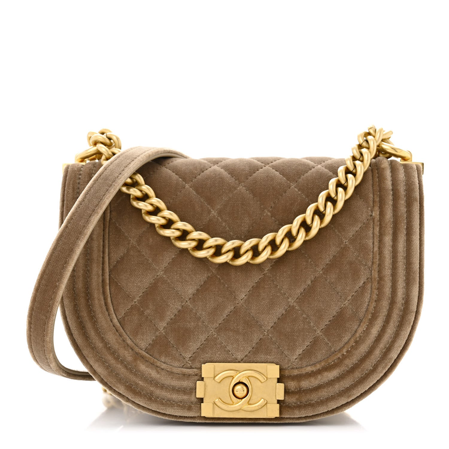 Chanel Velvet Quilted Small Boy Messenger Bag Beige 1 of 10