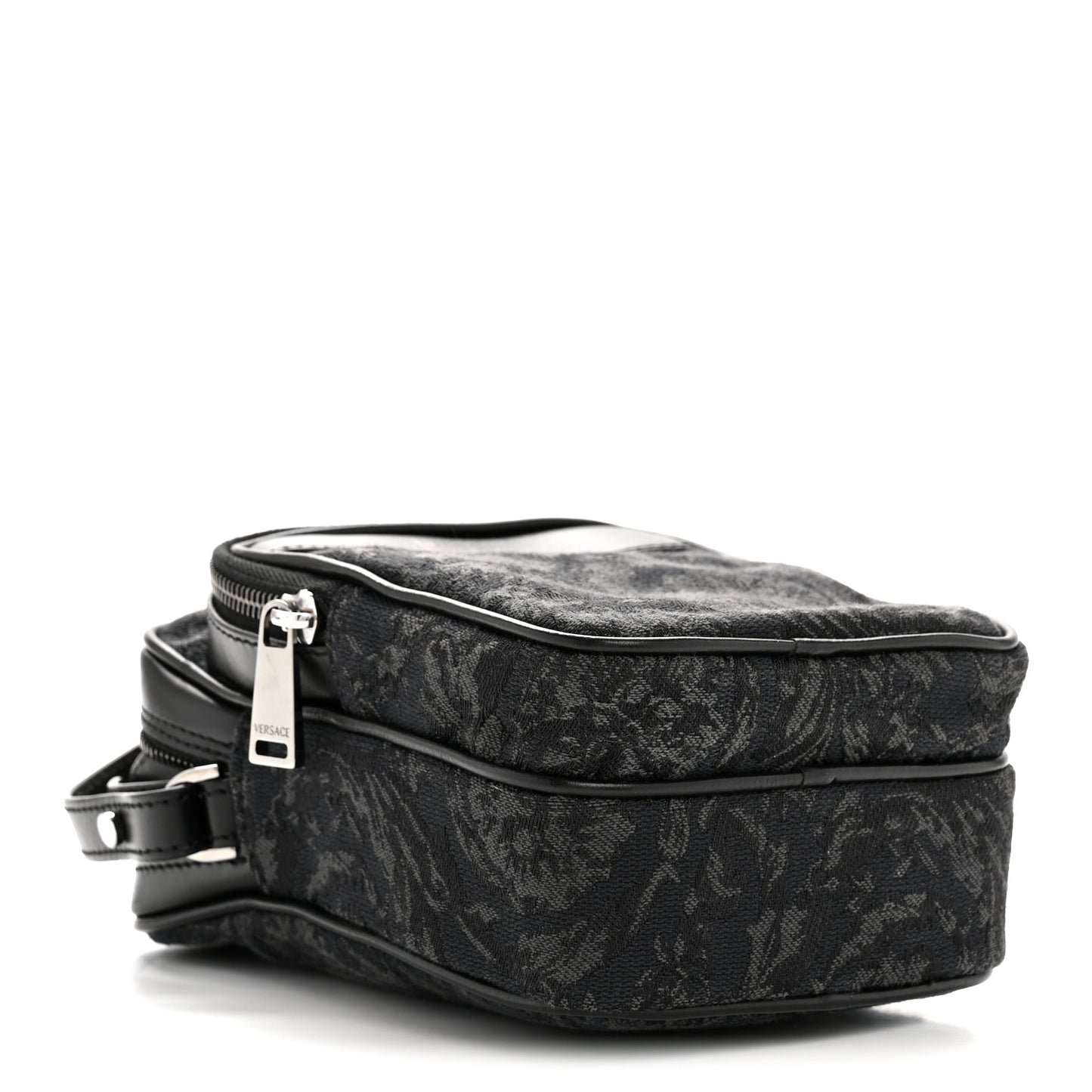 Fabric Jacquard Calfskin Small Barocco Crossbody Bag Black