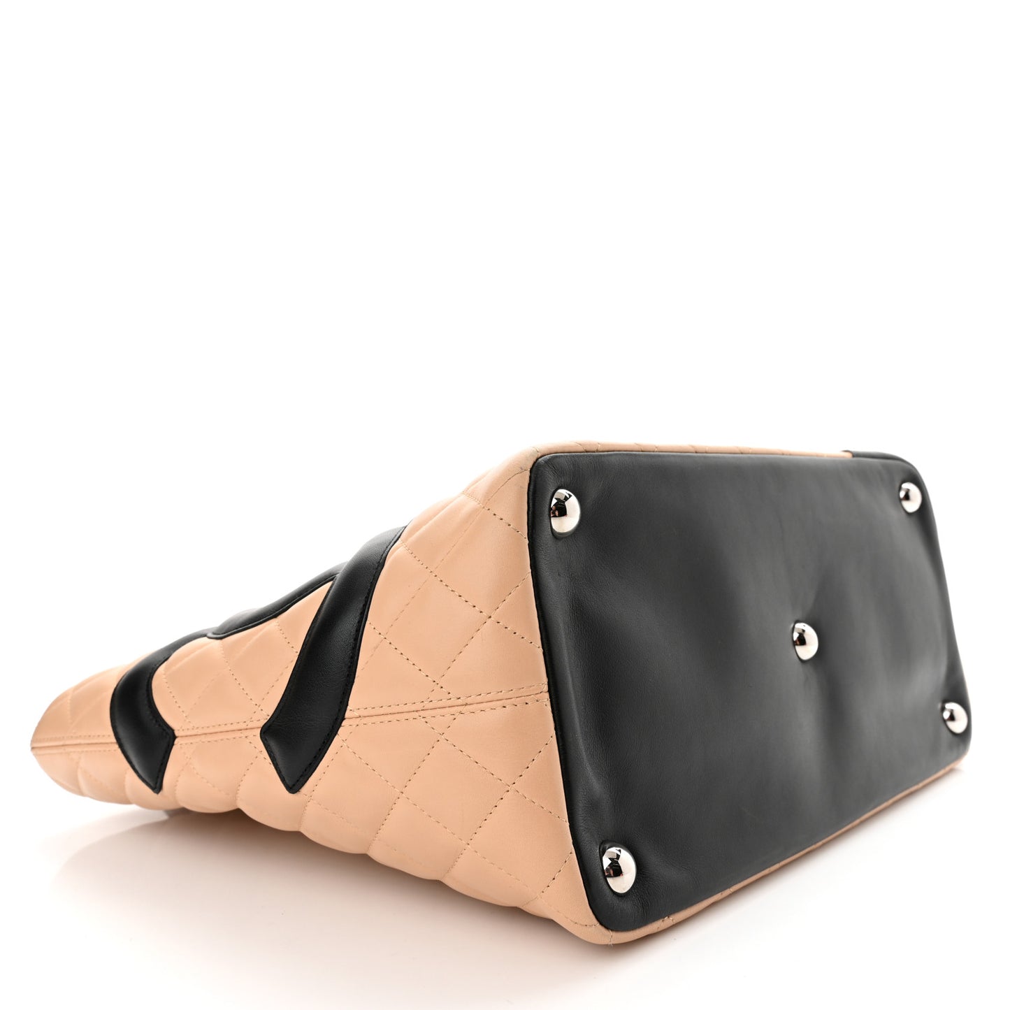 Calfskin Quilted Large Cambon Tote Beige Black