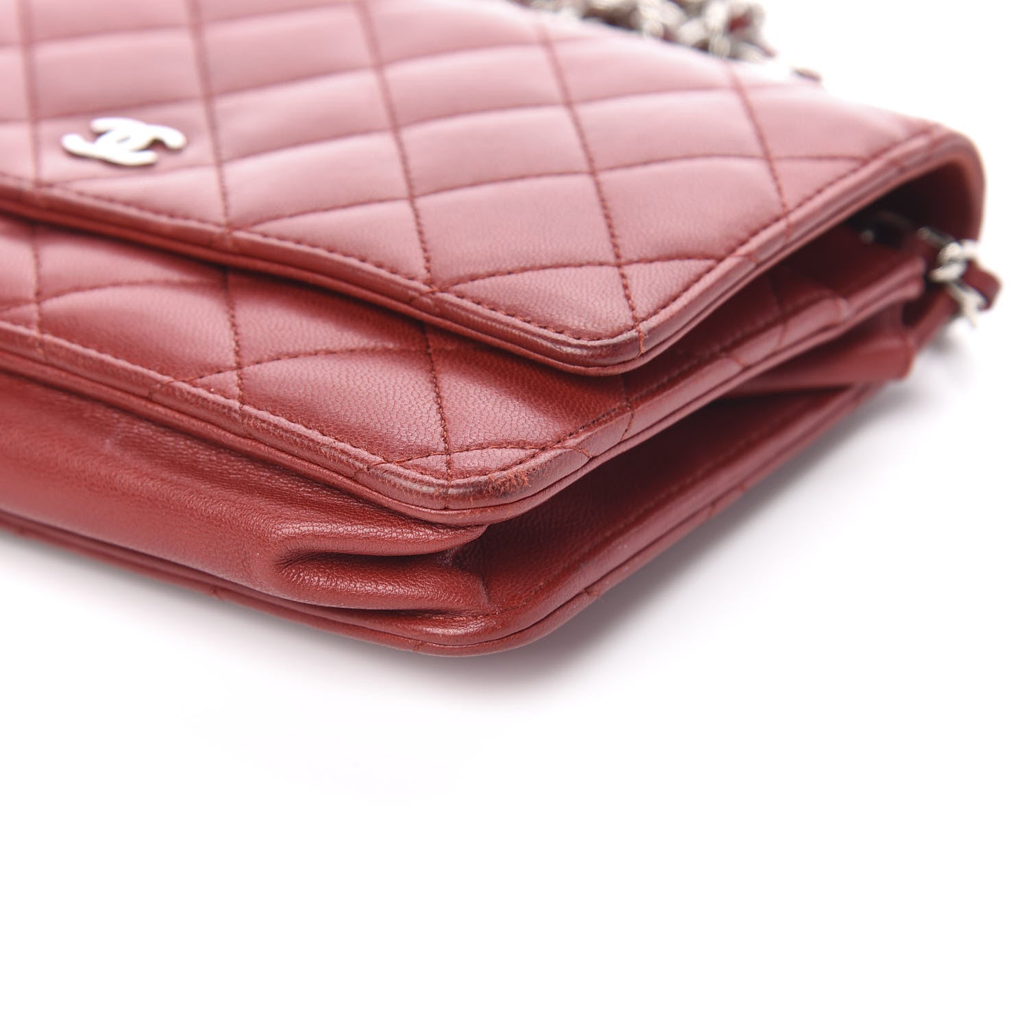 Chanel Lambskin Quilted Wallet On Chain WOC Red 11 of 12