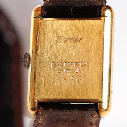 Cartier Sterling Silver Vermeil Alligator 20mm Must de Cartier Tank Quartz Watch Brown 5 of 6