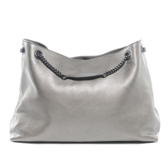 Gucci Metallic Pebbled Calfskin Large Soho Chain Shoulder Bag Sasso 3 of 7