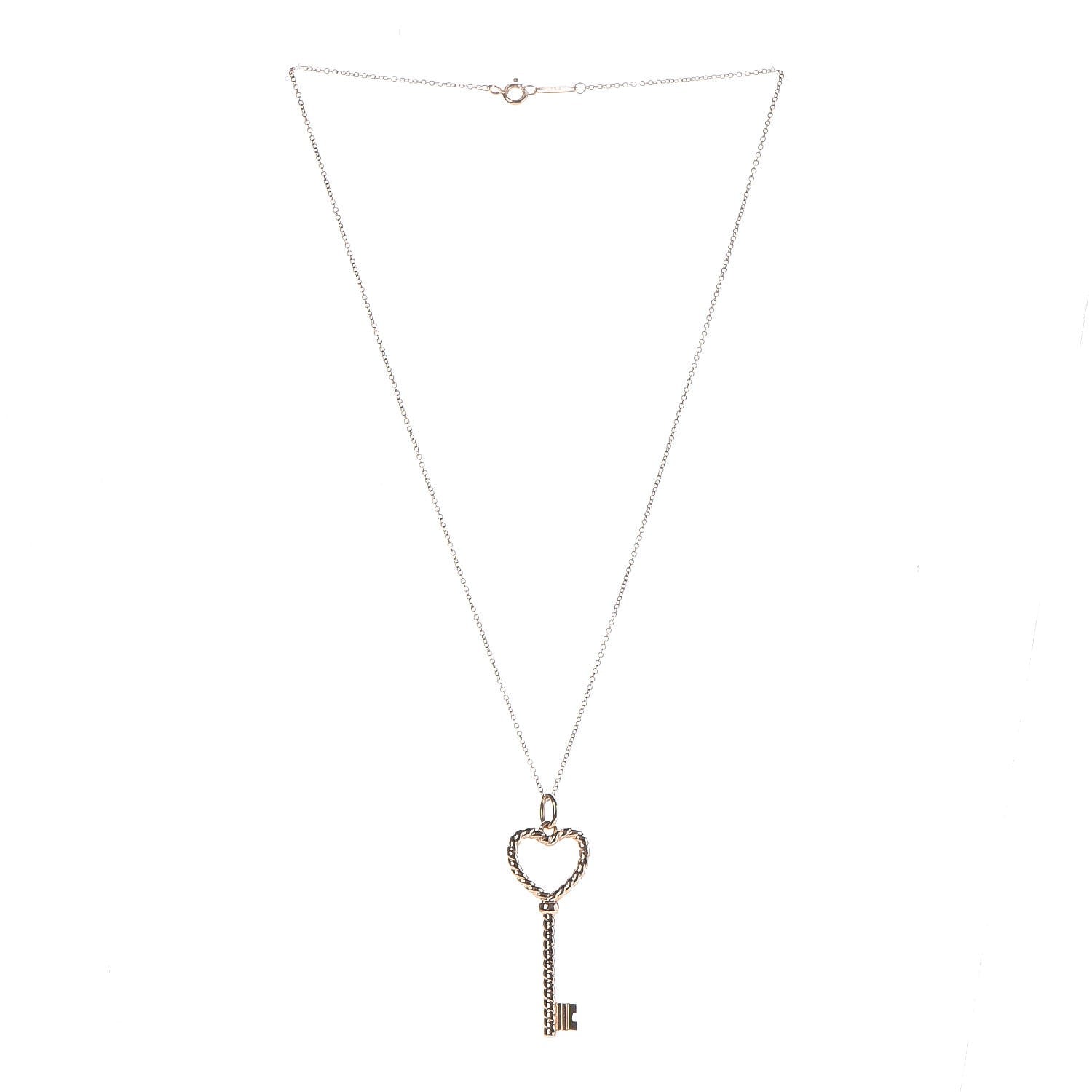 Tiffany 18K Rose Gold Twist Heart Key Pendant Necklace 3 of 7