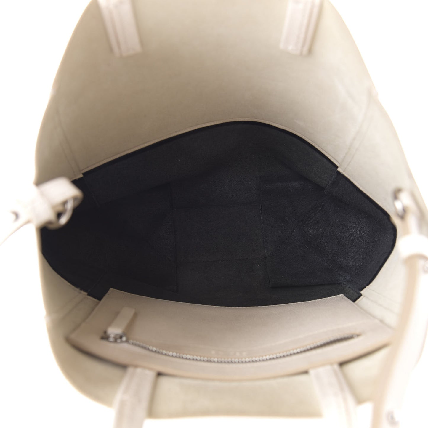 Grained Calfskin Small Vertical Bi-Cabas Cream Black