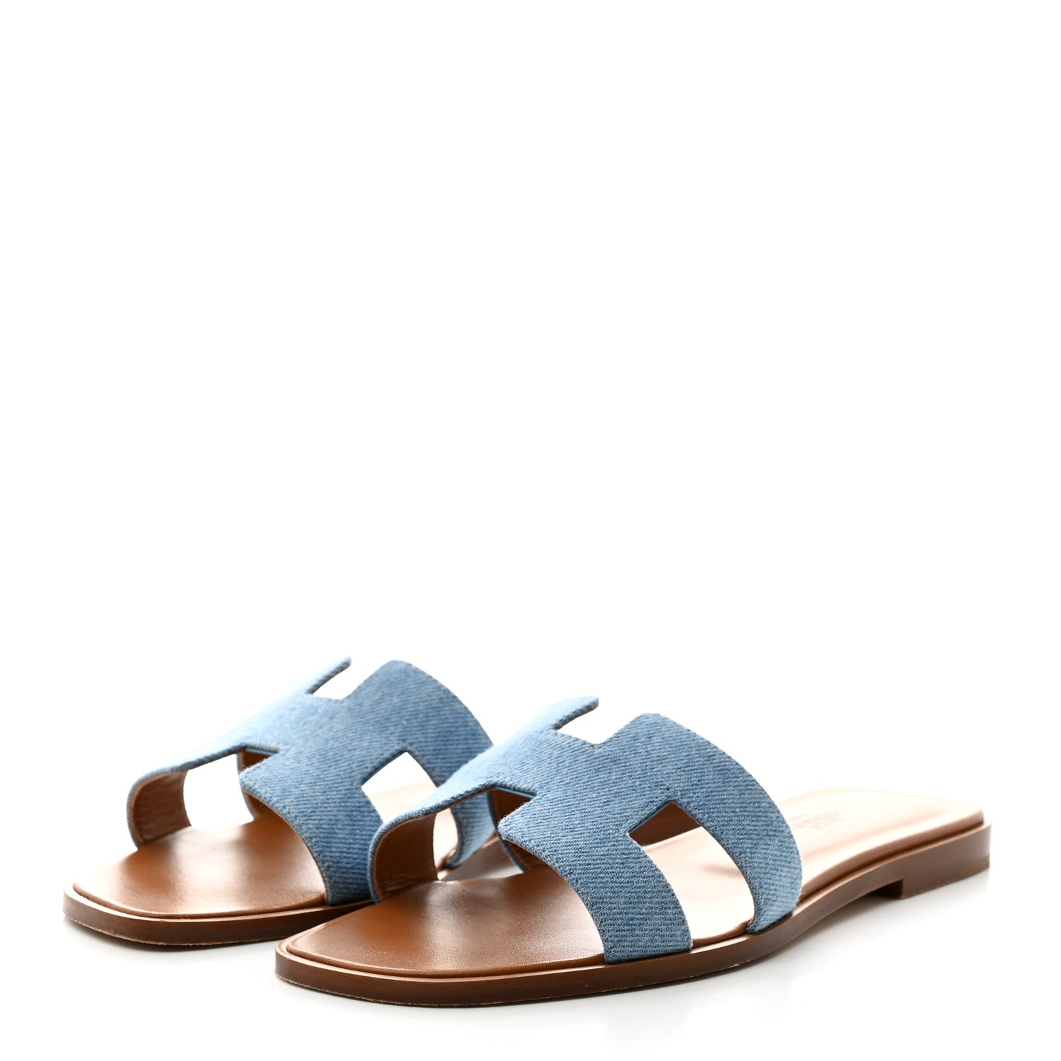 Hermes Denim Canvas Oran Sandals 37.5 Bleu Clair 3 of 9