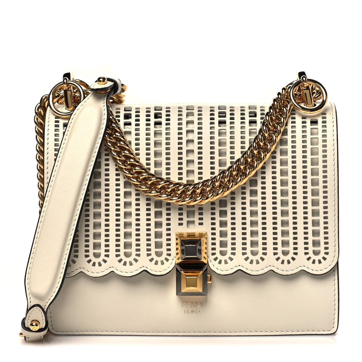 Vitello Grace Openwork Small Kan I Shoulder Bag White Ice
