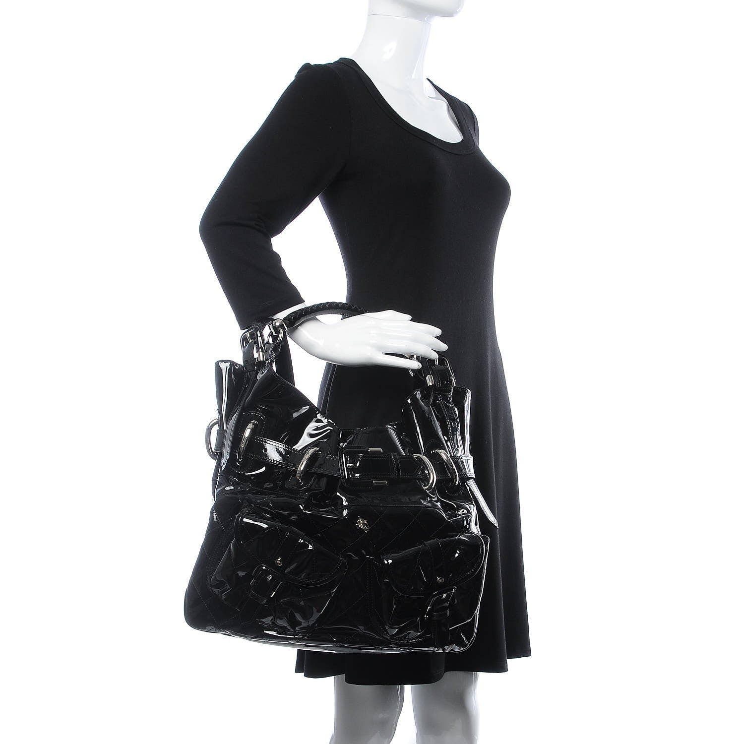 Burberry Patent Calfskin Quilted Large Manor Tote Black 3 of 8