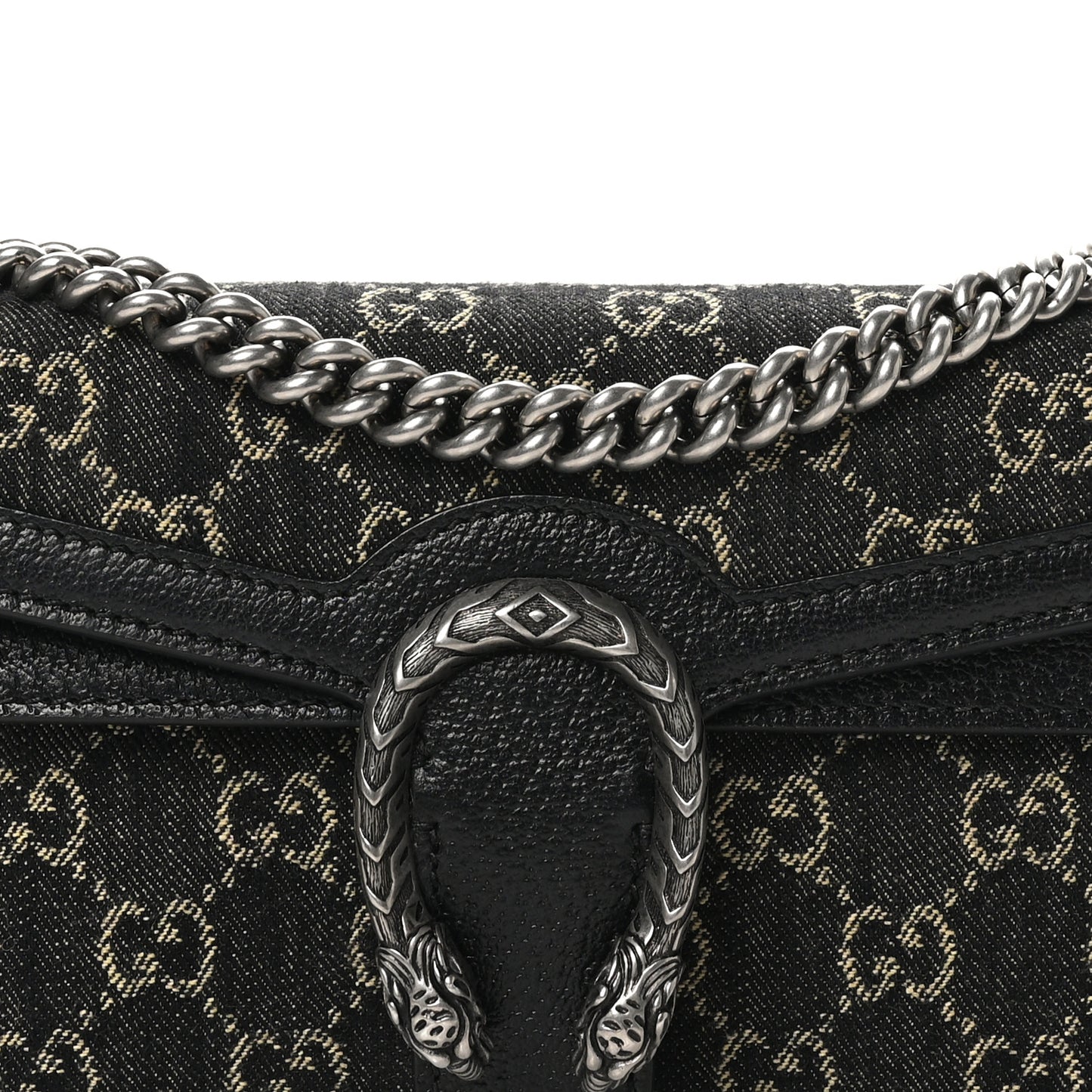 Jacquard Black Denim GG Monogram Textured Dollar Calfskin Small Dionysus Shoulder Bag Black Ivory