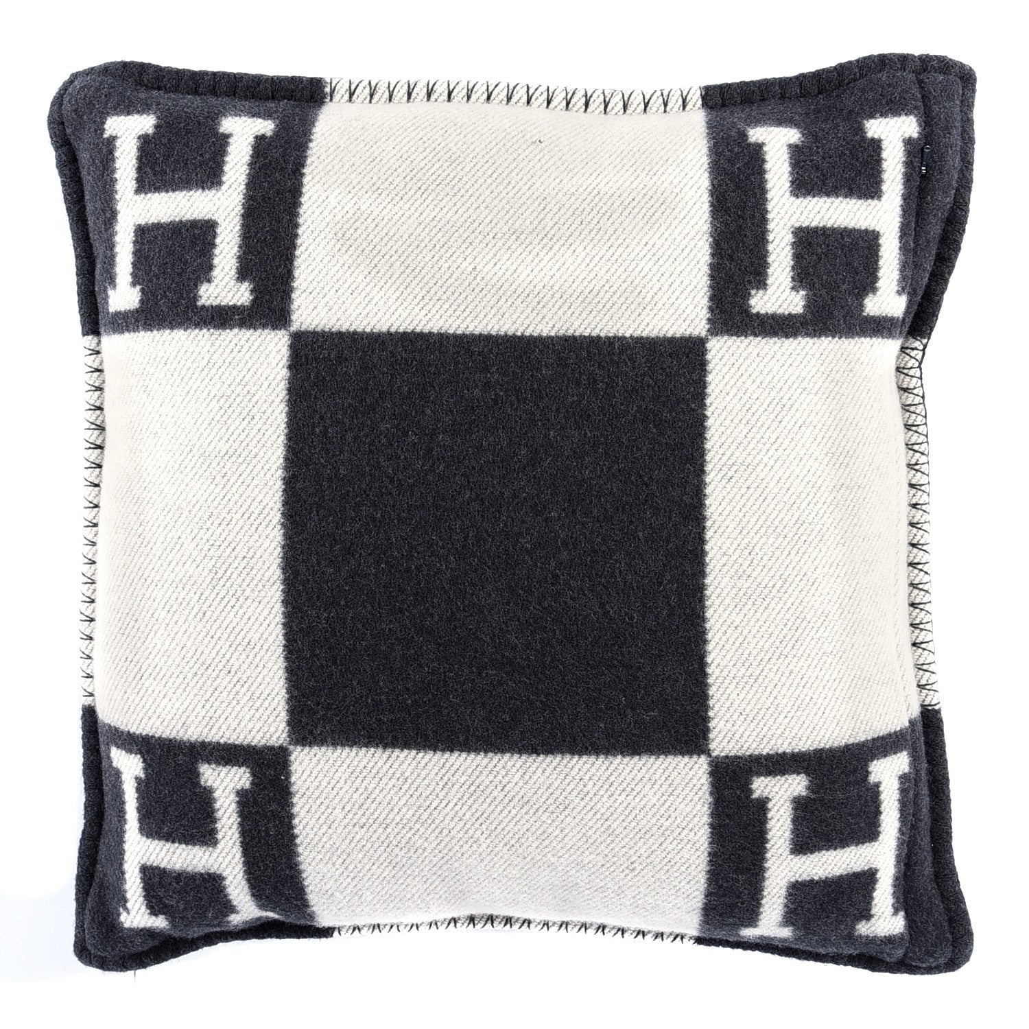 Hermes Wool Cashmere Avalon Pillow PM Ecru Gris Fonce 1 of 3