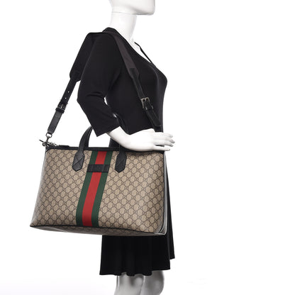 Gucci GG Supreme Monogram Web Medium Zippered Tote Beige Black 2 of 15