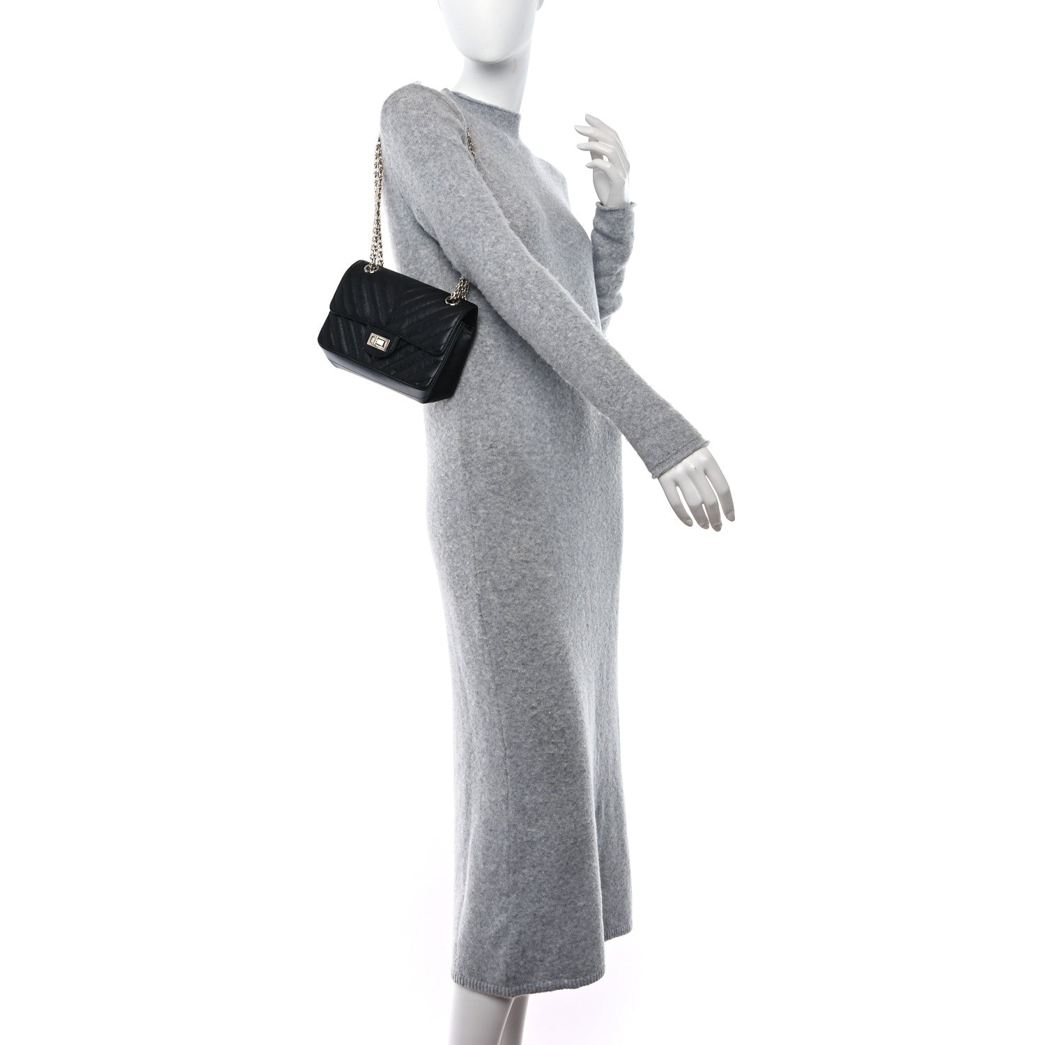 Chanel Aged Calfskin Chevron Quilted 2.55 Reissue Mini Flap Black 2 of 11