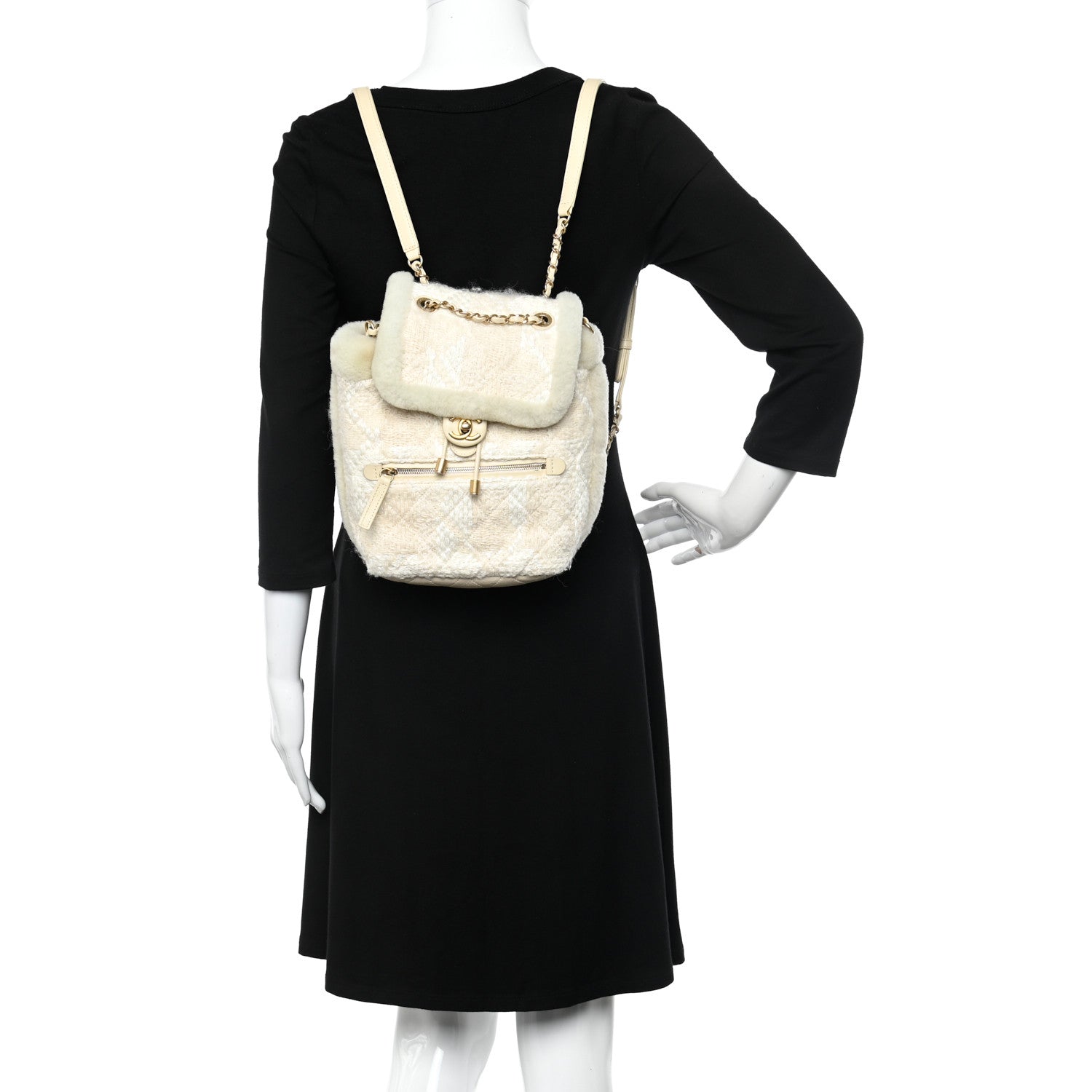 Chanel Tweed Shearling Quilted CC Backpack White 2 of 11