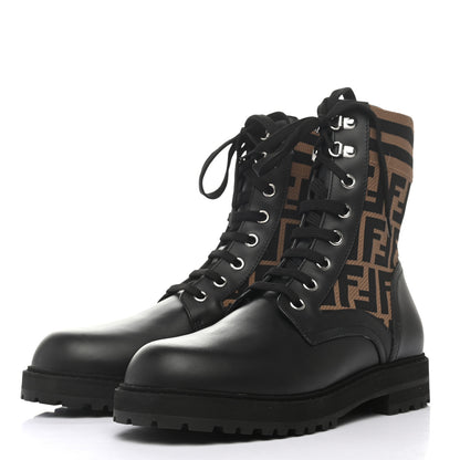 Fendi Vitello Jersey Fabric FF Mens Biker Boots 8 Black Tobacco 3 of 6