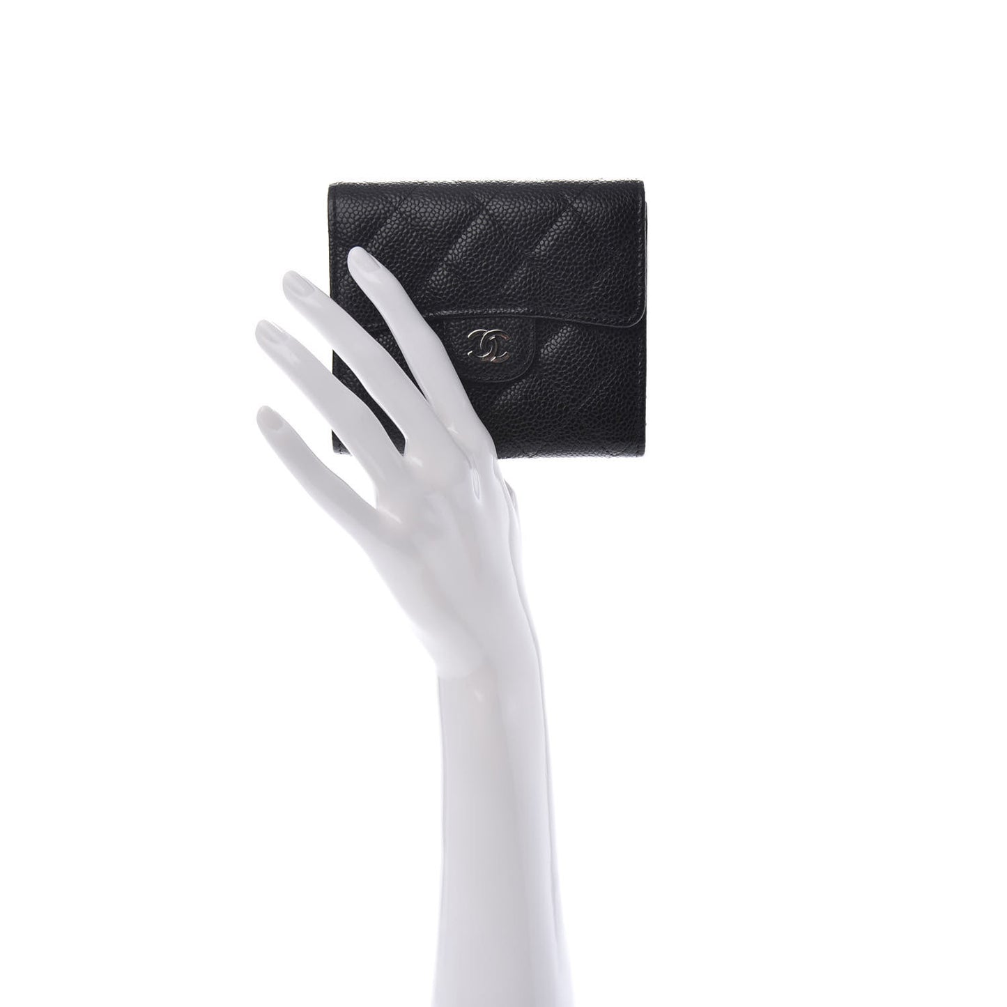Caviar Quilted Compact Flap Wallet Black