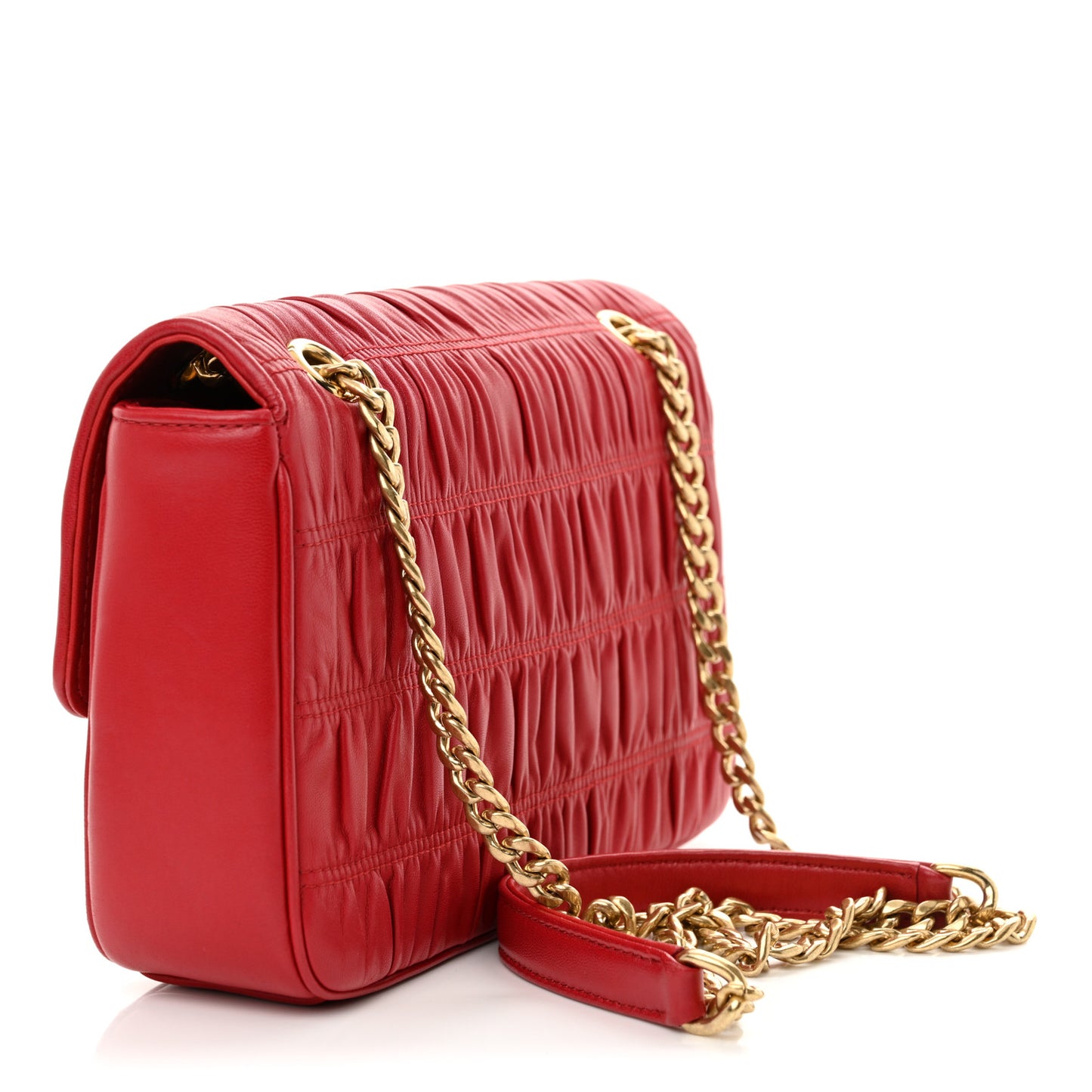 Nappa Gaufre Medium Chain Flap Shoulder Bag Fuoco