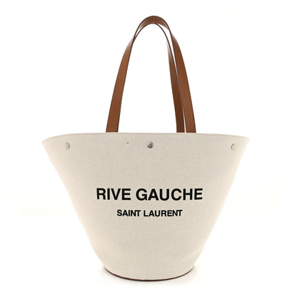 Saint Laurent Linen Calfskin Rive Gauche Tote Greggio Brick 1 of 11