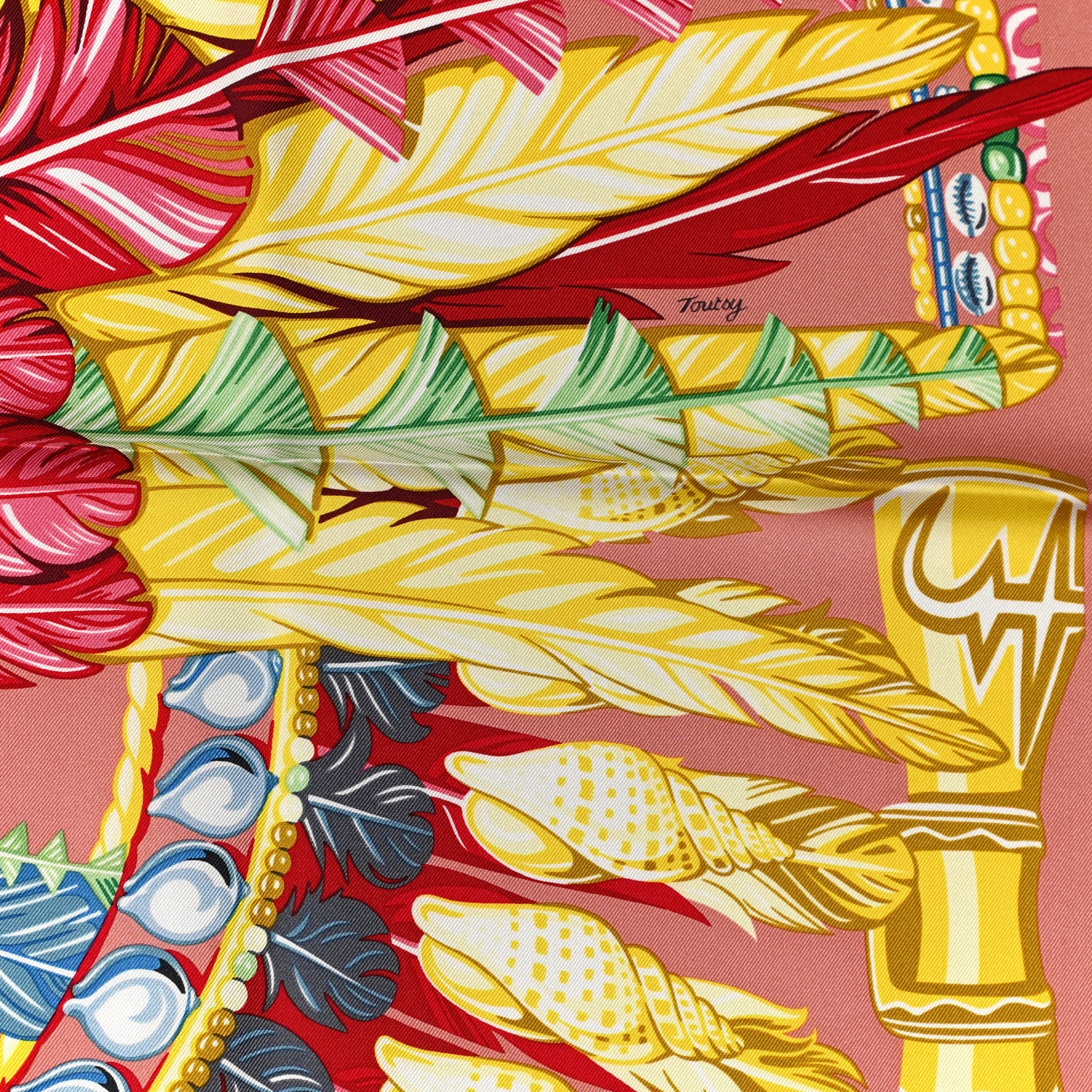 Hermes Silk Danse Pacifique Scarf 90 Vieux Rose Vert Jaune 6 of 6