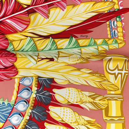 Hermes Silk Danse Pacifique Scarf 90 Vieux Rose Vert Jaune 6 of 6