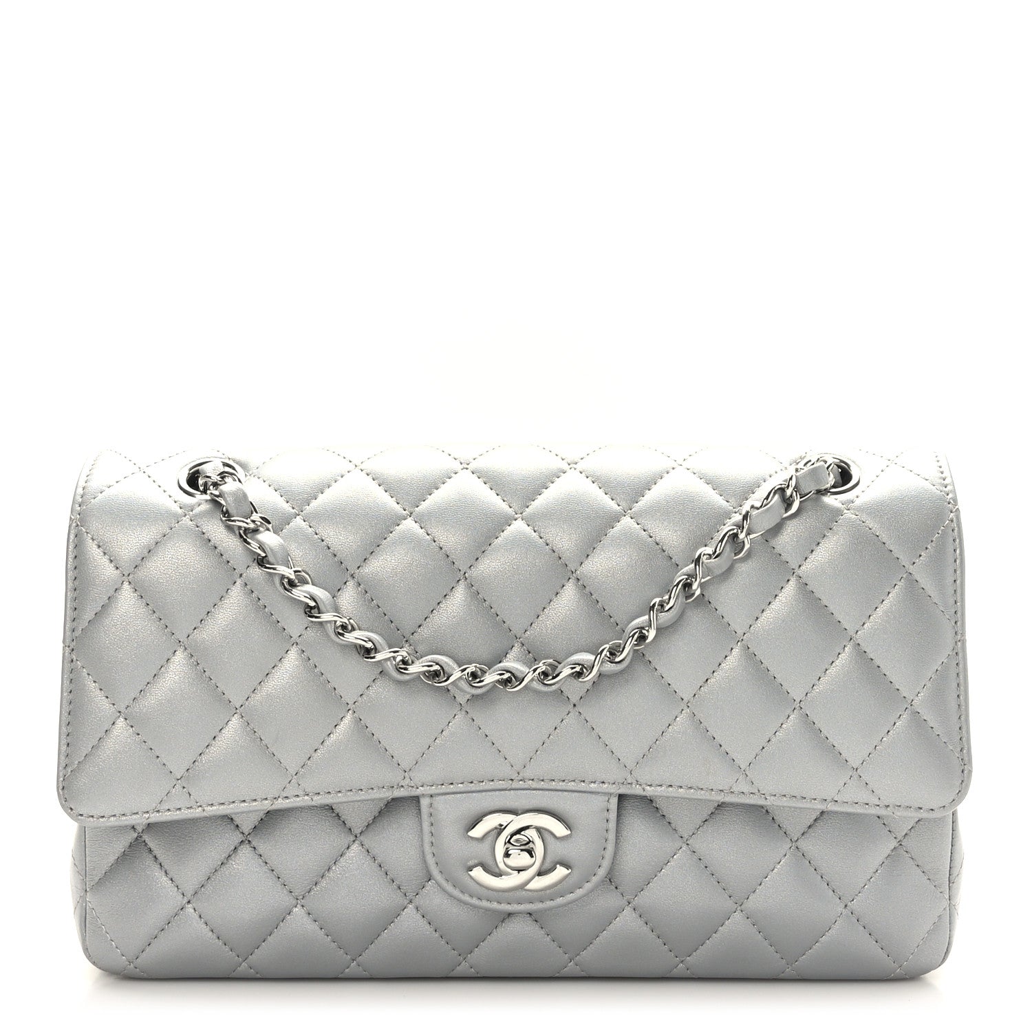 Chanel Iridescent Lambskin Quilted Medium Double Flap Grey 1 of 9